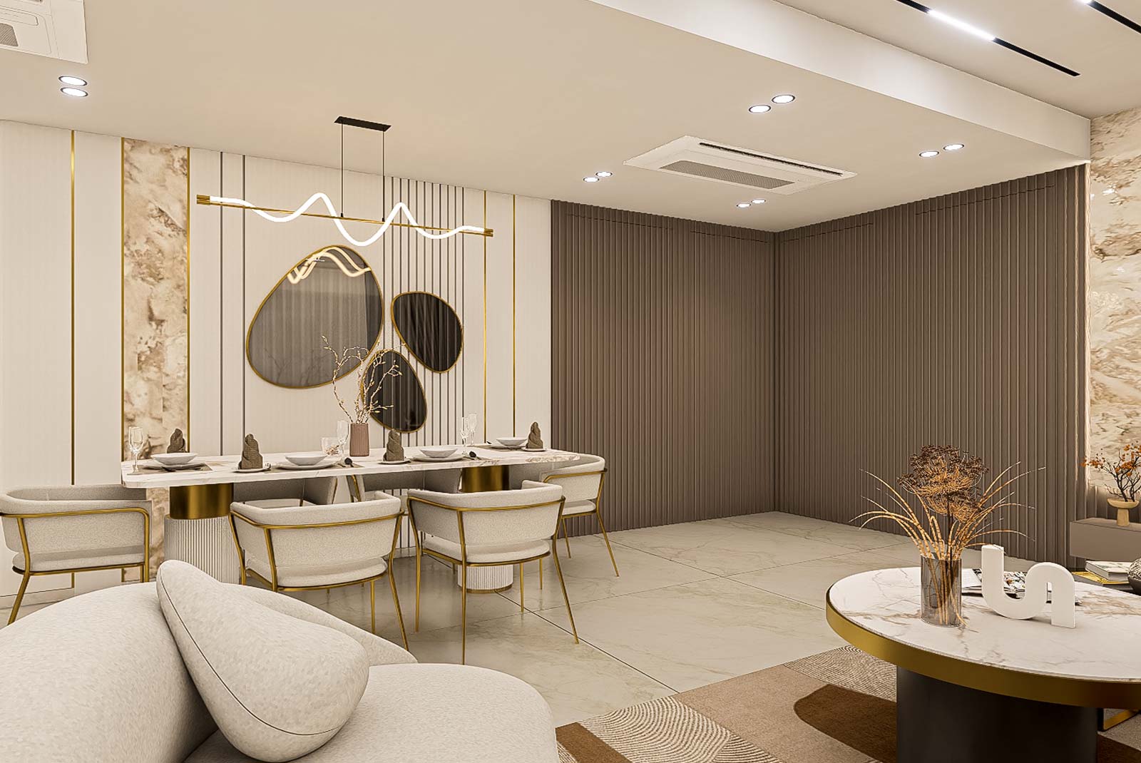 Living area with dining table